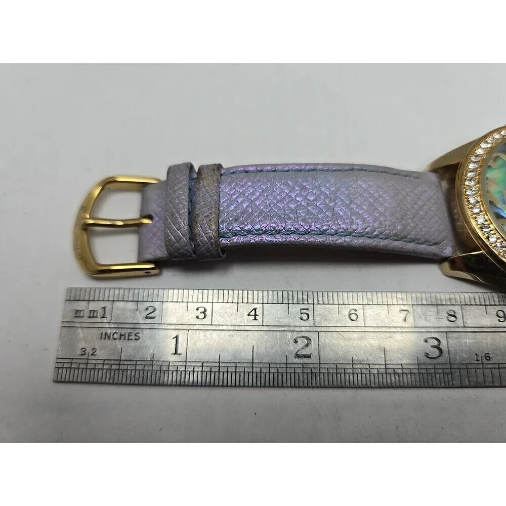 Betsey Johnson Abalone Dial Crystals Iridescent Purple Womens Watch New Battery